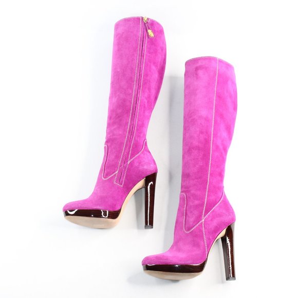 Dsquared2 Pink Leather Knee High Full Zip Boots #137 - Picture 10 of 13
